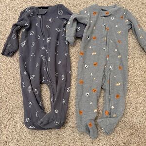 Set of 2 Carter’s Baby Boy Footie Pajamas Waffle Knit Zip Sports Space 6M